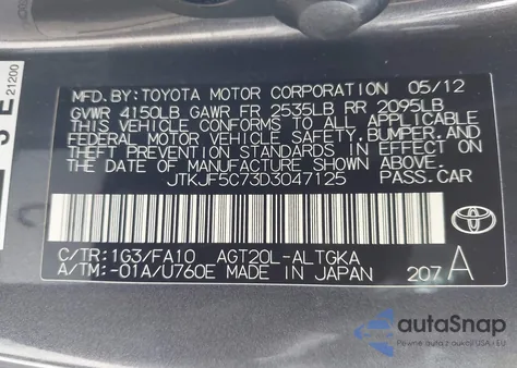2013 Scion Tc from USA, damaged, VIN JTKJF5C73D3047125